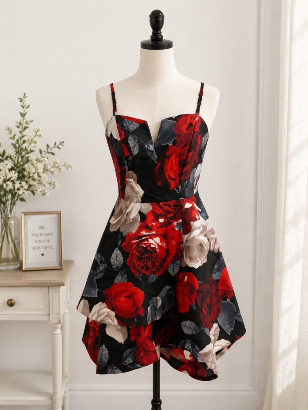 Trixxi Juniors Floral Fit & Flare Dress Size 7 Red Rose Print